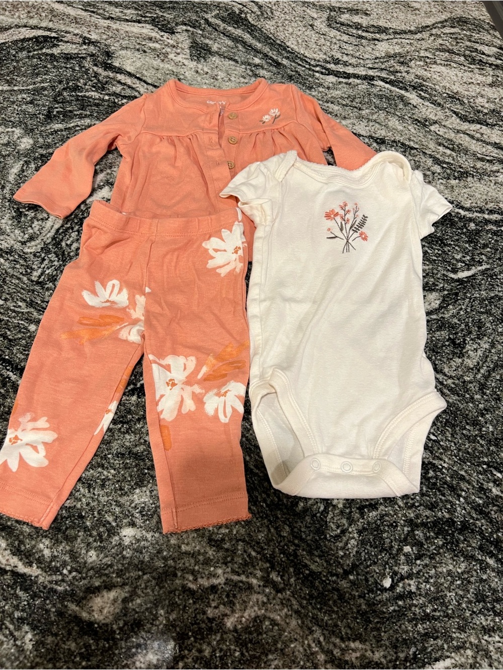Carter's Coral Floral Two-Piece Set with Cream Bodysuit